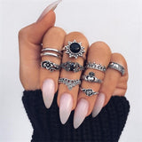 Bohemian Vintage Ring Stone Silver Midi Finger Knuckle Ring Set