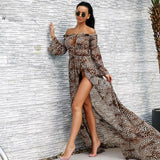 Sexy Slash Neck Speaker Sleeve Elegant Maxi Dress