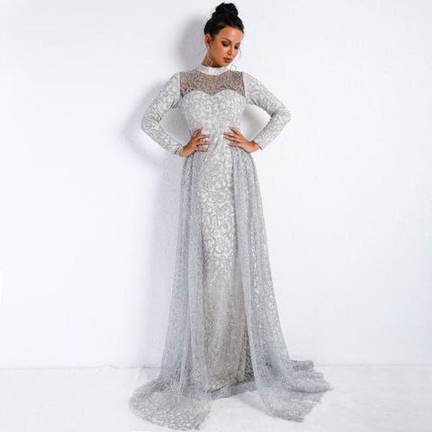 Sexy High Neck Long Sleeve Retro Glitter Elegant Party Dress