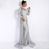 Sexy High Neck Long Sleeve Retro Glitter Elegant Party Dress