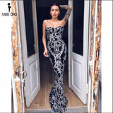Sexy Bra Off Shoulder Retro Sequin Floor Length Party Dress