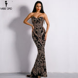 Sexy Bra Off Shoulder Retro Sequin Floor Length Party Dress