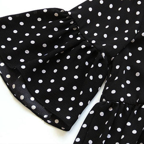 Polka Dot Vintage O Neck Short Sleeve Ruffles Party Mini Dress