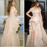 Floral Blush Pink Appliques Pleated Full Party dress