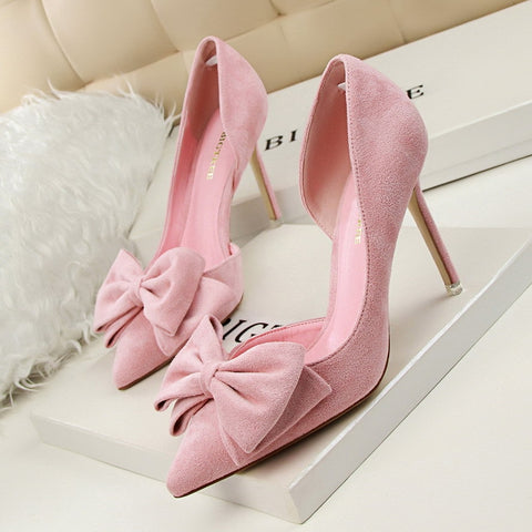 Big Bow Tie Pumps Butterfly Pointed High Heel