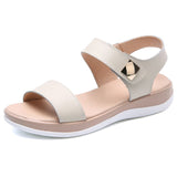 Beige Flat Breathable Leather Casual Hook Loop Flat Sandal