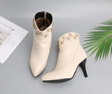 Winter Ankle High Heel Flower Pointed Toe Short Boot