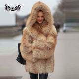 Real Red Fox Fur Genuine Leather Whole Skin Casual Warm With Hood