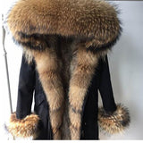 Real Warm Fox Fur Liner Natural Raccoon Collar Coat