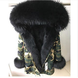 Real Warm Fox Fur Liner Natural Raccoon Collar Coat