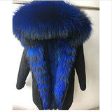 Real Warm Fox Fur Liner Natural Raccoon Collar Coat