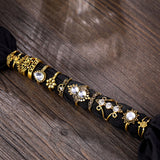 Bohemian Vintage Punk Crystal OM Tortoise Heart Crown Flower Knuckle Ring Set