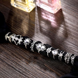 Bohemian Vintage Punk Crystal OM Tortoise Heart Crown Flower Knuckle Ring Set