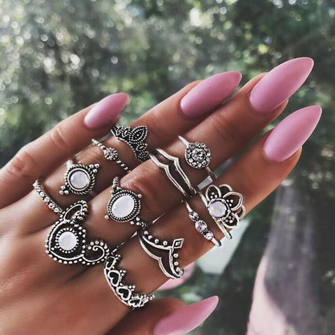 Vintage Natural Opal Stone Midi Ring Set