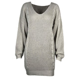 Sexy Long Lady's V Neck Grey Winter Knitted Jumper