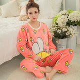 Cute Bee Flannel Long Sleeve O-neck Sleepwear Set