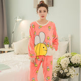 Cute Bee Flannel Long Sleeve O-neck Sleepwear Set