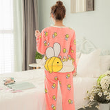 Cute Bee Flannel Long Sleeve O-neck Sleepwear Set