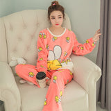 Cute Bee Flannel Long Sleeve O-neck Sleepwear Set