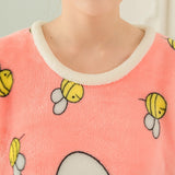 Cute Bee Flannel Long Sleeve O-neck Sleepwear Set