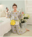 Cute Bee Flannel Long Sleeve O-neck Sleepwear Set