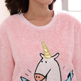 New Flannel Winter Cute Horse Long Sleeve Nightwear Set