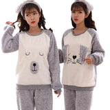 Flannel Winter Cute Dog/Bear Long Sleeve Sleepwear