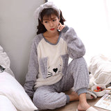 Flannel Winter Cute Dog/Bear Long Sleeve Sleepwear