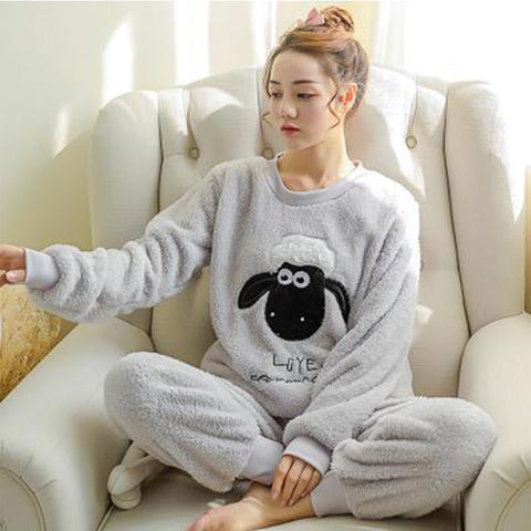 Cute Flannel Sheep Winter Warm Sleepwear Suit Unisex