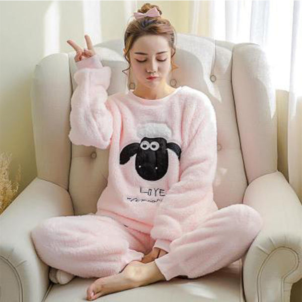 Cute Flannel Sheep Winter Warm Sleepwear Suit Unisex